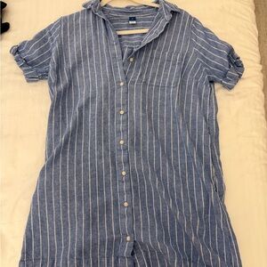 Old Navy Blue and White Striped Linen Blend Dress